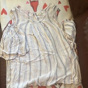 Max Studio Cream and Blue Striped Blouse